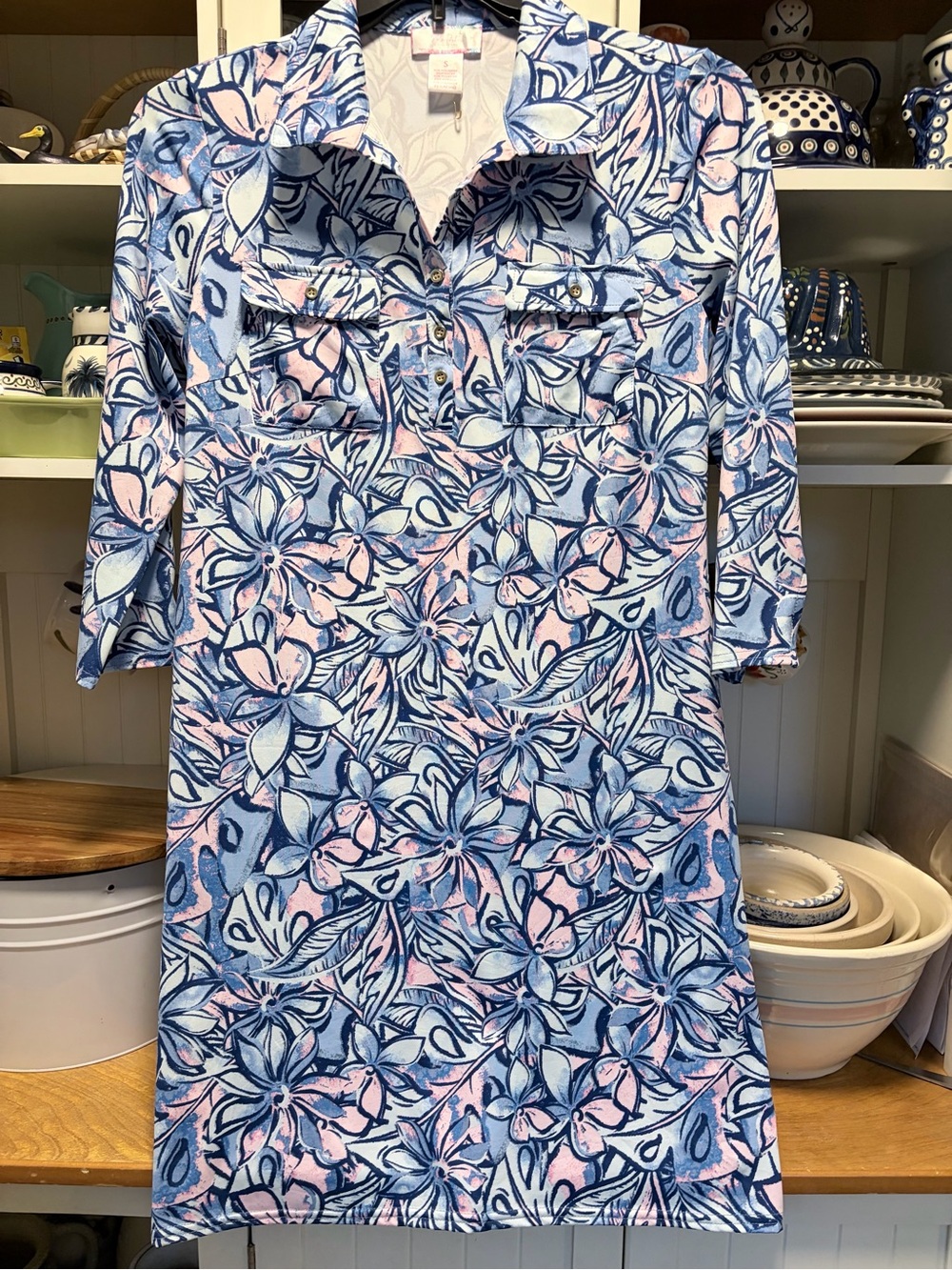 Stella Parker Dress Sz S Tropical Floral Jersey Knit Shirt Dress New!